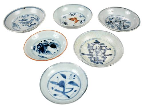 Six Chinese Blue and White Porcelain Small Saucers