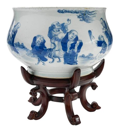 Chinese Blue and White Porcelain Censer with Stand