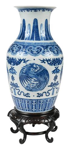 Chinese Blue and White Porcelain 'Phoenix' Vase