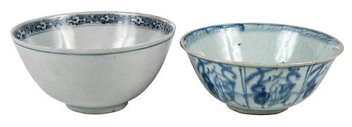 Two Chinese Underglaze Blue Porcelain Bowls 