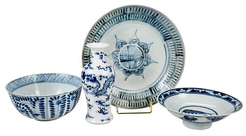 Four Chinese Blue and White Porcelain Items