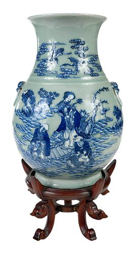 Chinese Celadon 'Immortals' Porcelain Vase