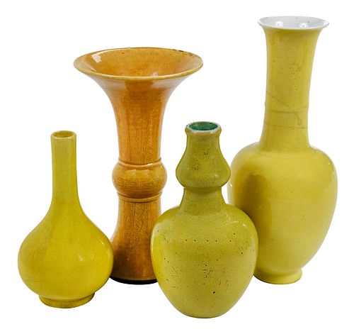 Four Chinese Yellow Glazed Porcelain Vases