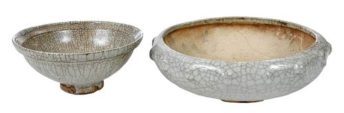 Two Chinese Celadon Crackle Glazed Bowls