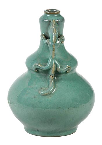Celadon Monochrome Glazed Chinese Vase With Chilong