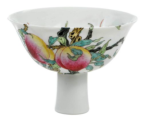 Chinese 'Nine Peaches' Enameled Porcelain Stem Cup