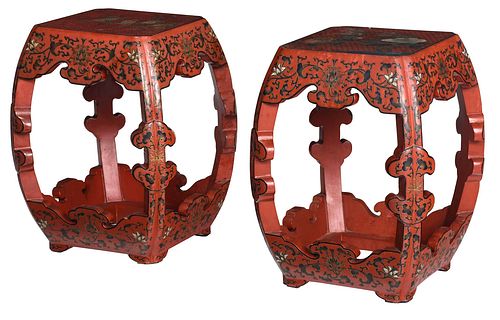 Two Lacquer and Gilt Chinese Garden Seats