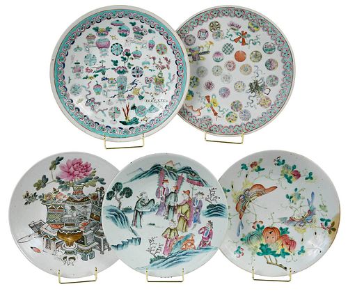 Five Chinese Enamel Decorated Porcelain Plates