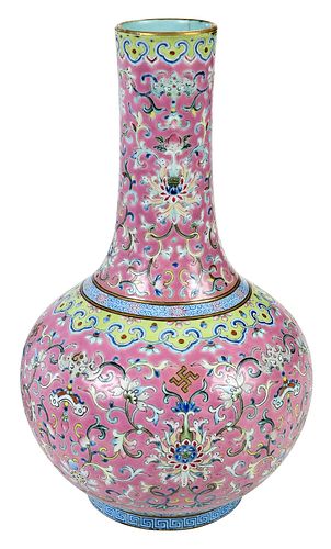 Chinese Finely Enameled Famille Rose Bottle Vase