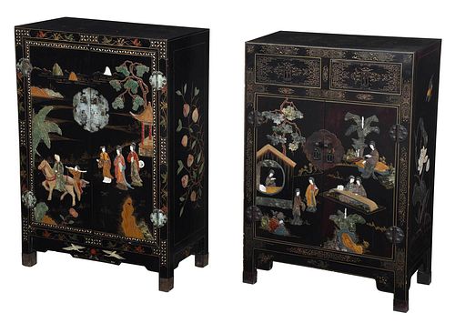 Two Chinese Lacquer and Hardstone Cabinets
