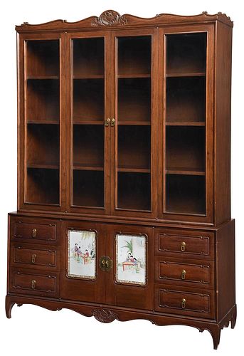 Chinese Breakfront Cabinet with Porcelain Plaques