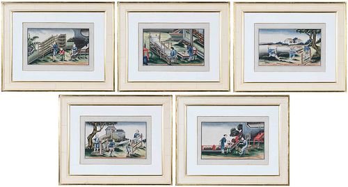 Group of Five Framed Chinese Watercolors