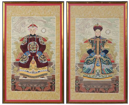 Pair of Framed Chinese Ancestor Portraits