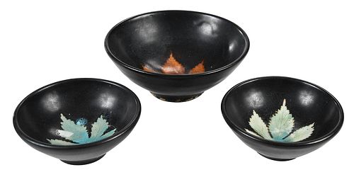 Three Chinese Song Style Jizhou Leaf Bowls
