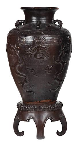 Large Chinese Brown Glazed Earthenware Jar