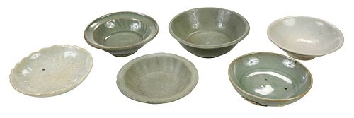 Six Celadon Glazed Small Bowls 