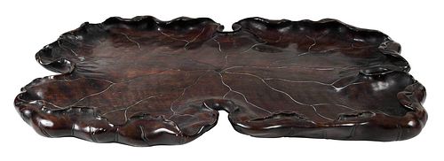 Chinese Lychee Wood Lotus Leaf Form Tray