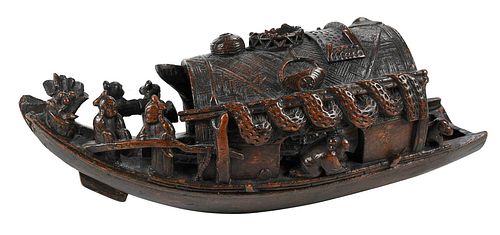 Chinese Carved Wood Boat