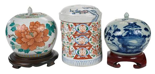 Two Chinese Porcelain Ginger Jars and Sweet Meats Dish