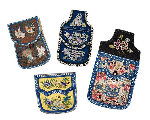 Group of Four Chinese Embroidered Pouches