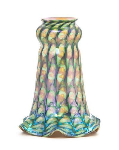 A Quezal Iridescent Glass Shade, Height 6 5/8 inches.