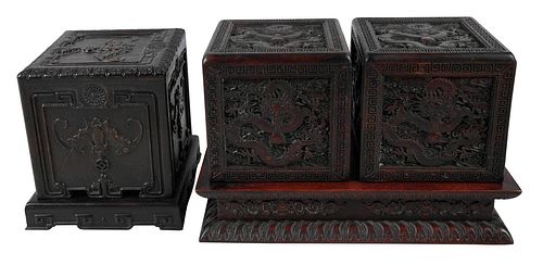 Group of Three Chinese Carved Wood Seal Boxes