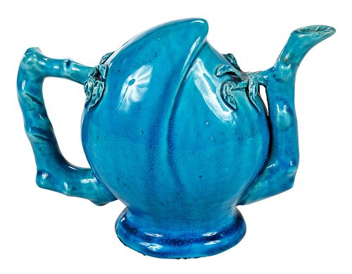 Turquoise Glazed Peach Form Faux Teapot
