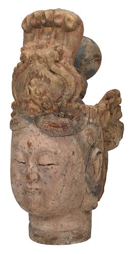 Chinese Carved and Polychromed Guanyin Head