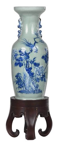 Celadon and Underglaze Blue Large Porcelain Vase