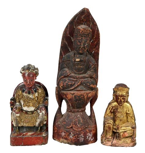Three Polychrome Wood and Gilt Asian Figures