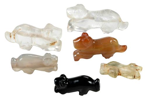 Five Burmese Crystal and Stone Lion/Tiger Beads