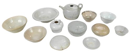 12 White Glazed Earthenware Objects