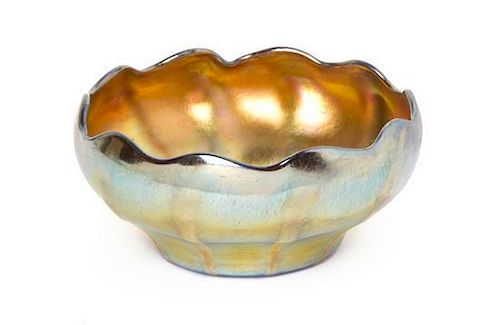 A Tiffany Studios Gold Favrile Glass Bowl, Diameter 4 5/8 inches.