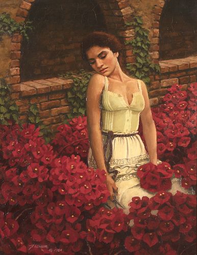 F. Lower, Untitled (Woman Surrounded By Red Flowers), 1984