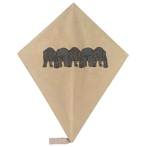 FRANCISCO TOLEDO, Elefantes, Firmado Esténcil y troquel sobre papel hecho a mano S/N, 70 x 56 cm, con etiqueta.