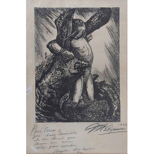 DAVID ALFARO SIQUEIROS, América Latina, Firmada y fechada 1942 Litografía S/N, 29.5 x 22 cm imagen / 40 x 35 cm papel