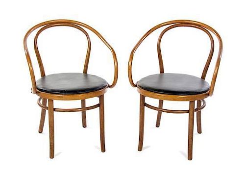 A Pair of Thonet Bentwood Armchairs, Height 31 1/2 inches.