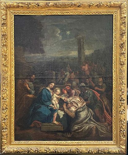 1600's Flemish Old Master Oil Painting on Canvas The Nativity Birth of Christ
