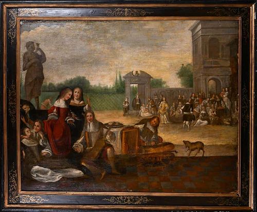 Huge 1700's Dutch Old Master Oil Painting Elegant Court Figures Musical Soiree