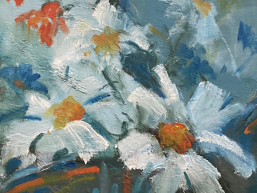 DAISIES - VINTAGE ENGLISH IMPRESSIONIST OIL PAINTING BY BARBARA DOYLE (B.1917)  c. 1970's