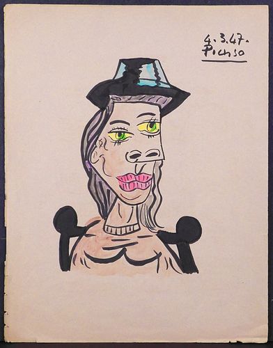 Pablo Picasso, Manner of:  Portrait on Piano Book Cover Page