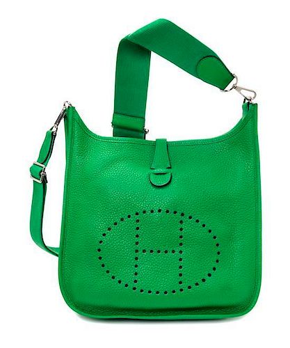 An Hermes Vert Evelyne III PM Handbag, 11.25" x 12'" x 2.5".
