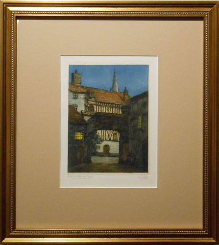 Antique Chine Colle Etching Of Abbeville France