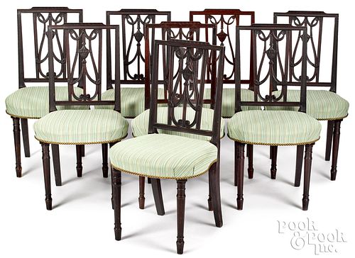 Eight Philadelphia Federal mahogany dining chairs