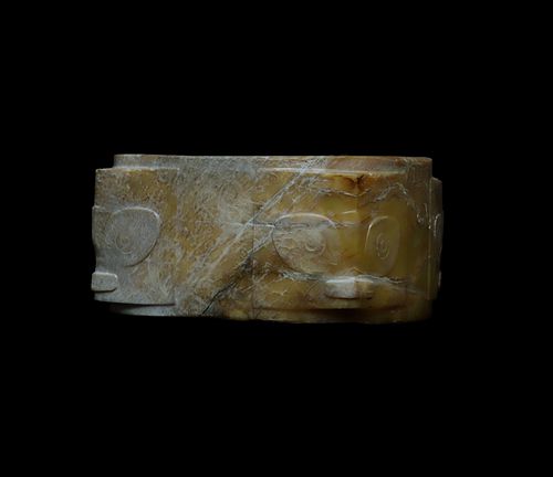 Cong (Ts'ung) Prismatic Cylinder with Animal Mask Engraving, Late Neolithic Period, Liangzhu Culture (3200 - 2300 BCE)