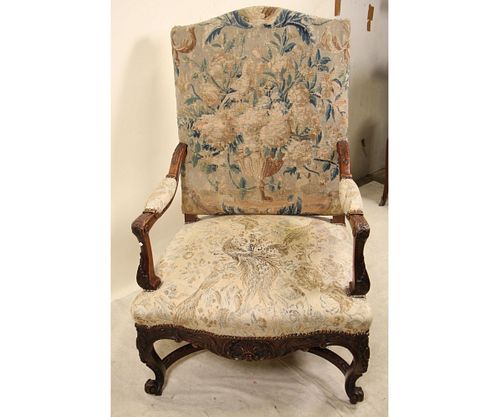 19th CENTURY FRENCH TAPESTRY UPHOLSTERED ARMCHAIR
