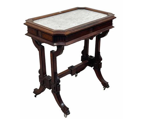 VICTORIAN SERVING TABLE WITH MARBLE INSET