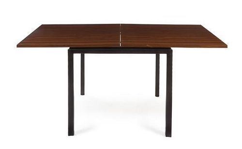 An Edward Wormley Walnut Flip Top Table, Height 29 x width 32 1/8 x depth 32 1/8 inches (closed).