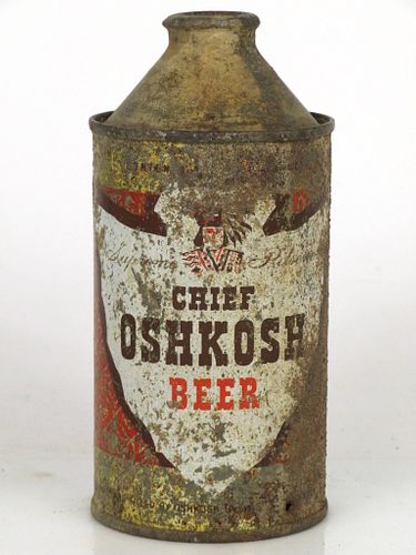 1951 Chief Oshkosh Beer 12oz Cone Top Can 157-19 Oshkosh Wisconsin