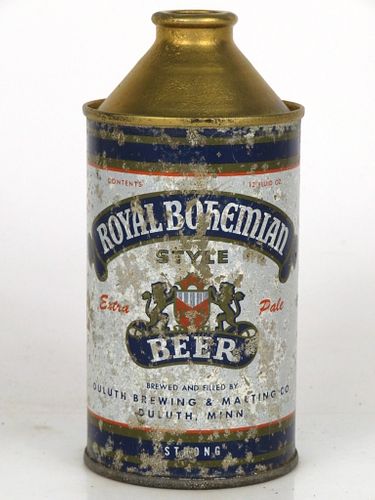 1951 Royal Bohemian Style Beer 12oz Cone Top Can 182-26 Duluth Minnesota